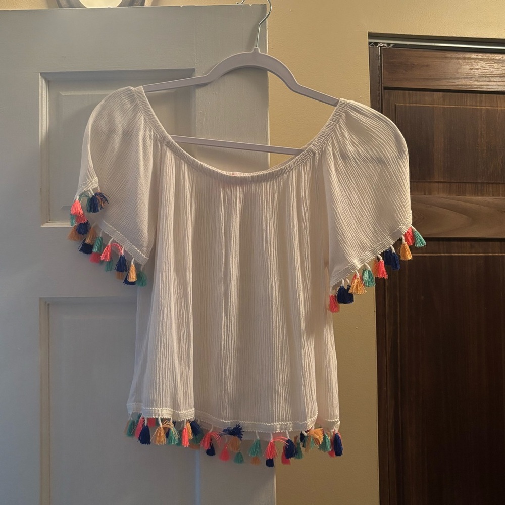 White Top with Colorful Tassels